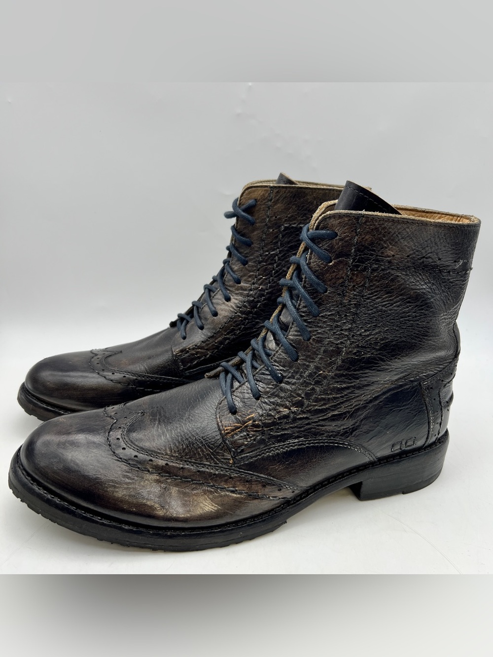 Bed Stu Bench Made Men’s 10.5 Black Rustic Leather Brogue Wingtip Combat Boots